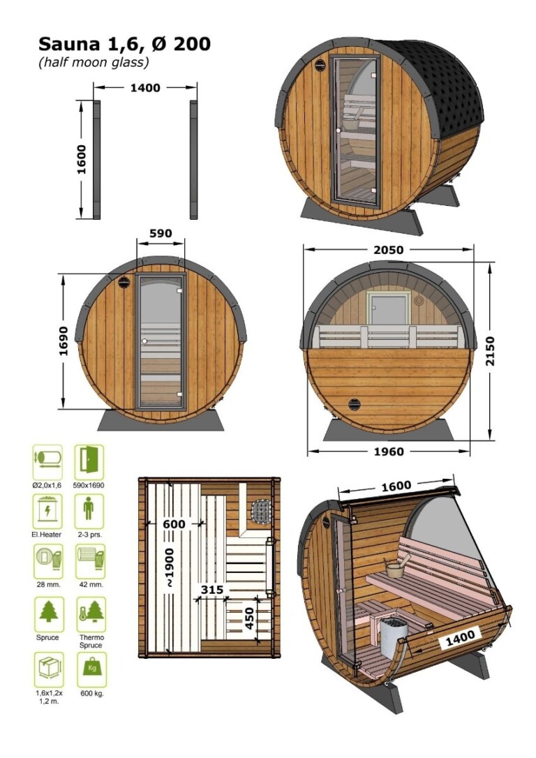 Barrel Sauna LEO with Half Moon Glass